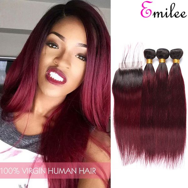 

emilee 1/3/4 pcs 1b 99j 2 tone hair bundles brazilian 1b/99j remy hair weave 1b 99j ombre straight hair bundles, Black