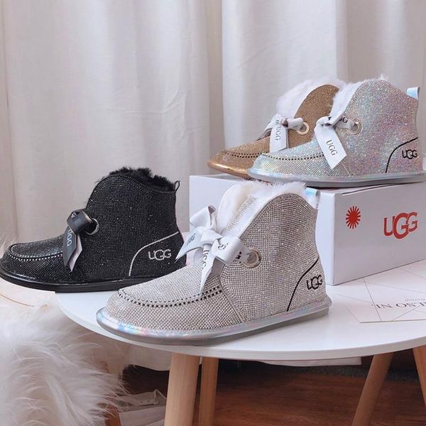 

winter new fur one snow boots female wool bow with diamonds thick bottom non-slip thick warm boots shorts waterproof fashion wild low shoes