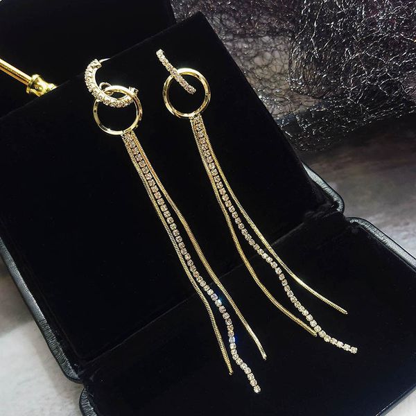 

stud earrings 2019 new arrival earrings elegant accessories long tassel full rhinestone for women's gift brincos, Golden;silver