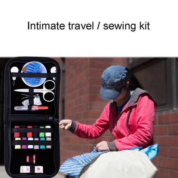 

24set sewing kit for traveler, adults, beginner, emergency, diy sewing supplies organizer filled with scissors, thimble, thread, Black