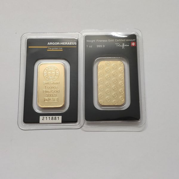 

1oz Switzerland Argor-Heraeus Gold Bar 24k Gold-Plated High Quality Replica Non-Magnetic Different Serial Number Business Gift Collection