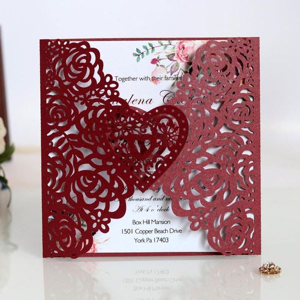 

10pcs pierced rose embossing laser invitation letter pearl paper invitation cards wedding business universal