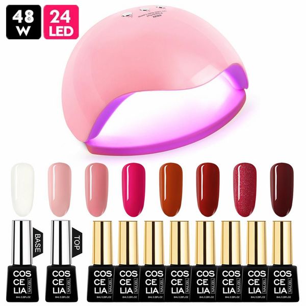 

coscelia new nail art lamp gel polish set with base pure color uv led soak off gel nail polish long-lasting manicure set