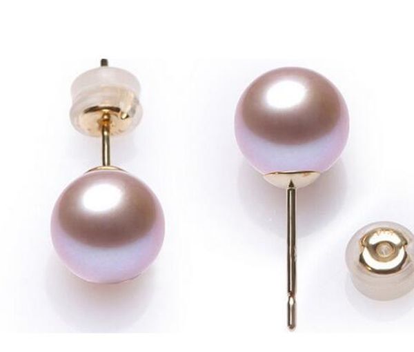 

hermosa un par de 10-11mm mar del sur ronda lavanda perla earrings14k, White