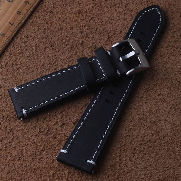 

genuine leather watchbands smooth black bands strap white stitched bracelets for wrist watches 18mm 19mm 20mm 22mm, Black;brown