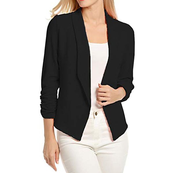 

women blazers and jackets 3/4 sleeve blazer open front short cardigan suit jacket notched ladies coat feminino abrigo mujer 7.17, White;black