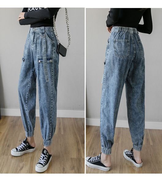 

blue high waist jeans female k new beam foot trousers