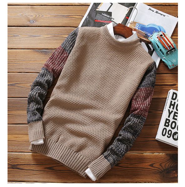 

zusigel fashion autumn winter slim fit mens sweaters for 2019 o-neck casual pullover men sweater patchwork knitted sweaters men, White;black