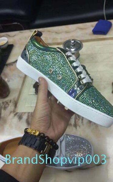 

with box 2019 high purple colorful glitter leather gold men red bottom shoes for women designer casual shoes, Black