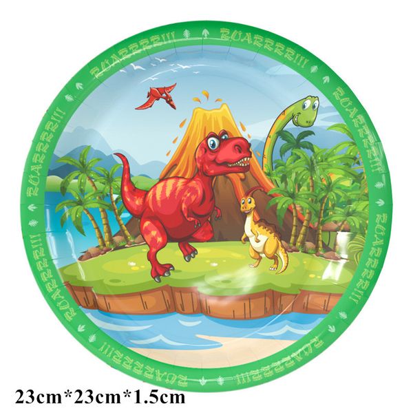 

6pcs/set new cartoon dinosaur theme disposable plates for kids happy birthday party tableware green paper plates party supplies