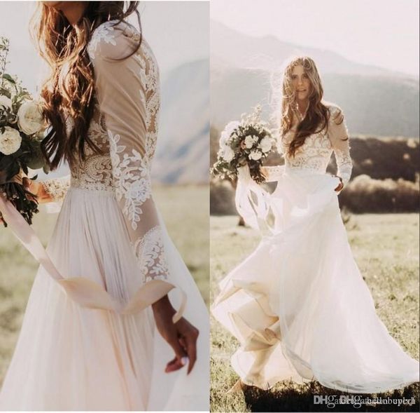 

дешевые 2018 простые богемные пляжные свадебные платья страна с длинными рукавами длиной до пола лето бохо хиппи западные свадебные платья с, White