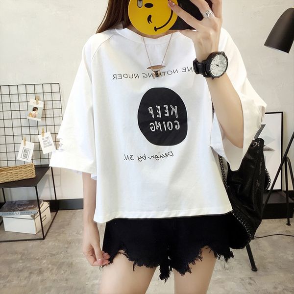 

6535 combed cotton 2019 fat mm hole loose 6535 combed cotton t-shirt 2019 fat mm hole t-shirt loose top, White