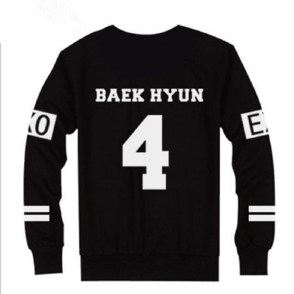 

mainlead kpop exo chanyeol hoodie sehun long sleeve pullover sweatershirt, Black