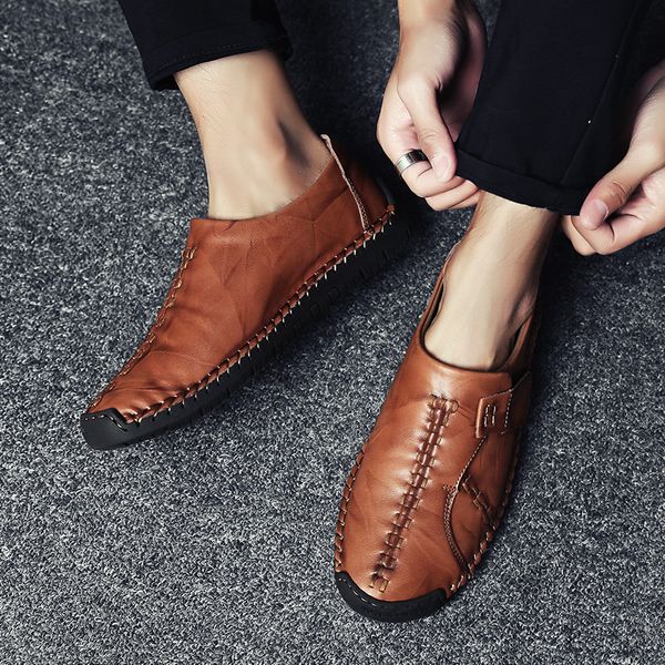 

shoes men winter leather loafers mens casual new high men shoes slip on moccasins fashion 2019 big size low flats cmunb, Black