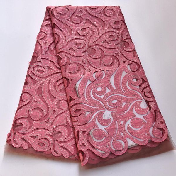 

laser cut real french lace with stone embroidery african tulle lace fabric nigerian ghana evening dress mv133, Pink;blue