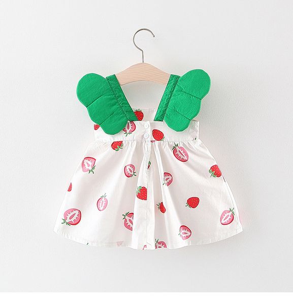 

kids Girl designer clothes Dress Summer Sleeveless Supender Strawberry Print With Angel wing Design Dress Princess Girl Clothing Dress