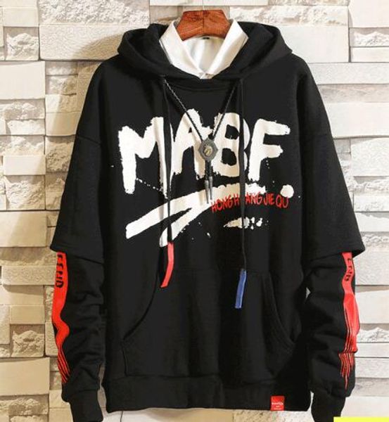 

spring hooded men's clothing sweater male korean version trend students handsome loose bf ulzzang fake two-piece head casual jacket coa, Black;brown
