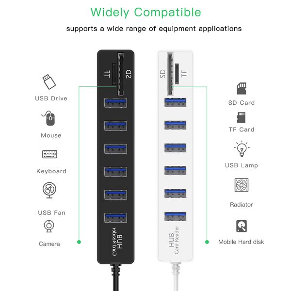 

6 port usb 2.0 hubcombo micro card reader sd/tf high speed multi usb splitter hub combo all in one for pc laptocomputer otg