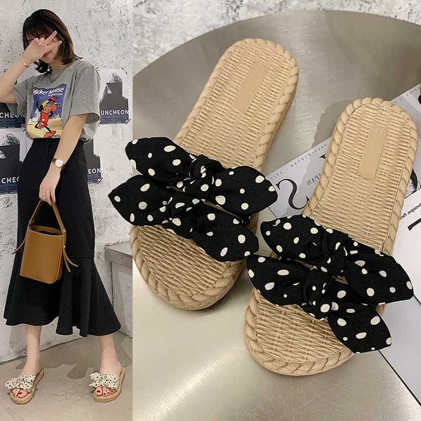 

slippers women summer slides shoes butterfly-knot low shale female beach pantofle soft sabot flat 2020 basic, Black