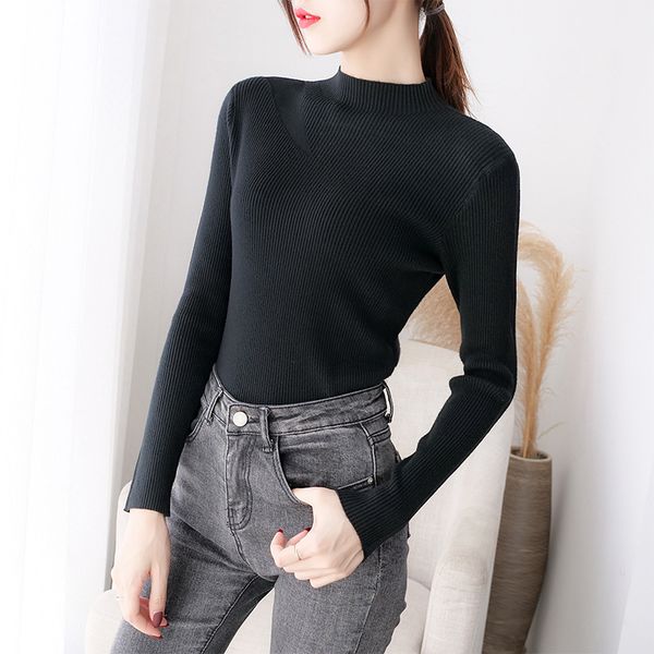 

h han queen new fashion half turtleneck sweaters women autumn knitted pullover ladies slim soft jumper sweater female knit, White;black