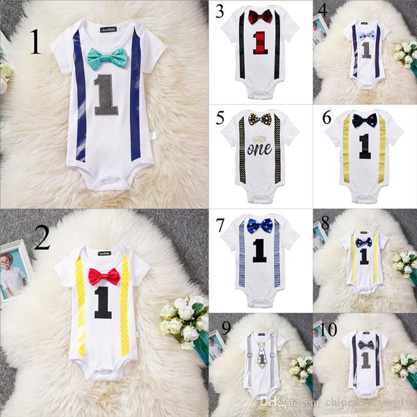 

newborn baby boys girls romper with bow ties short sleeves summer rompers toddlers jumpsuits new 10 colors 1 t, Blue