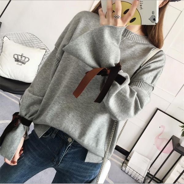 

2019 women sweater lantern sleeve women's sweaters for winter casual lady sweater o-neck, White;black