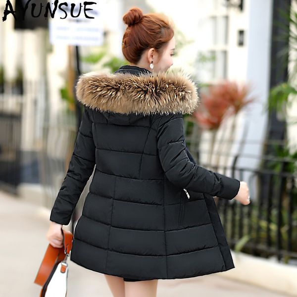 

ayunsue winter coat women parka female puffer jacket large fur collar down cotton coats hooded parkas mujer 2019 c1867 kj3358, Black