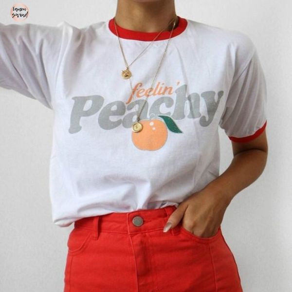 

персиковый женщины рубашки vintage esthetic ringer женщины t hipster streetwear printed short mouwen vogue nice summer tops костюмы, White