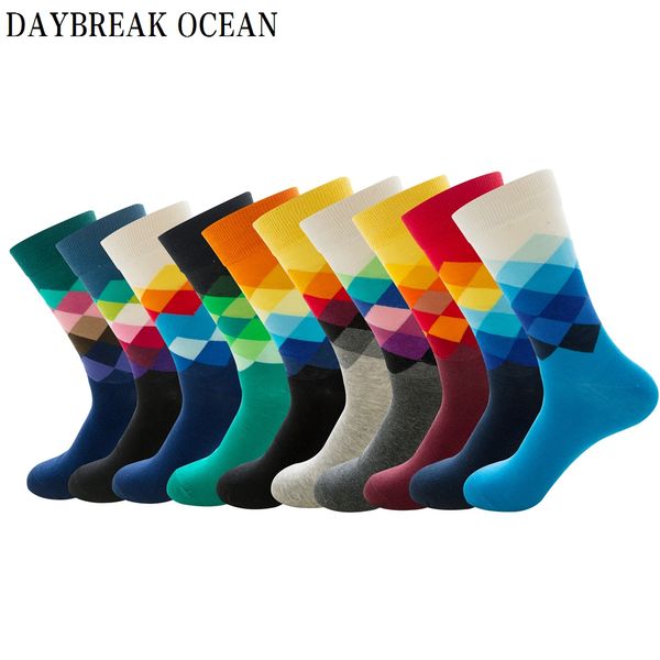 

big size 20 pcs=10 pairs/lot gradient colorful combed cotton socks men casual fashion autumn crew socks funny happy men, Black