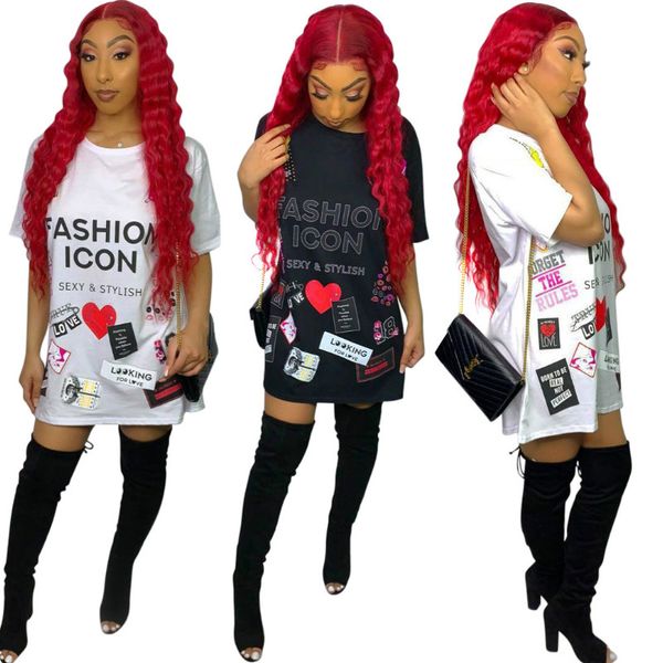 Letter Print Casual T Shirt Dress Women Fashion Round Neck Short