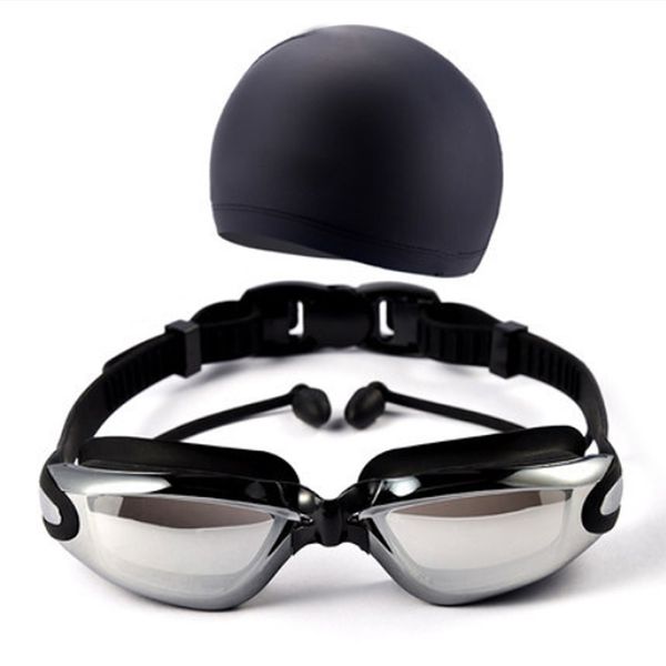 

goggles professional waterproof electroplate swimming glasses men women anti-fog uv swim sport eyewear with ear plug