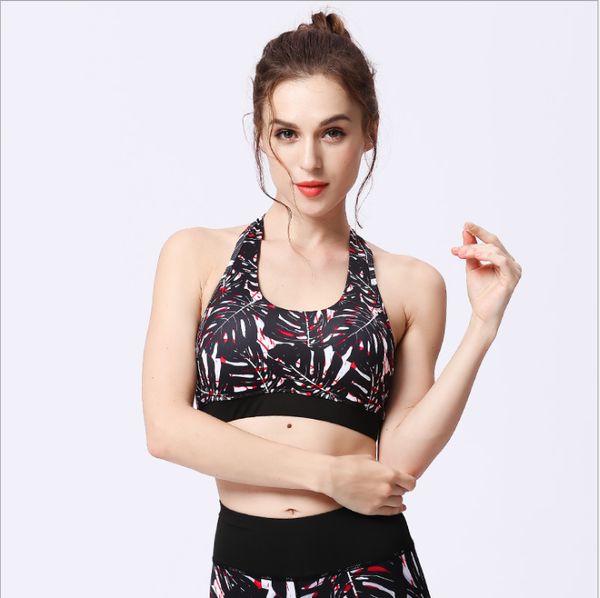 

women printed yoga bras elastic fitness running wear gym sport yoga bra, White;black