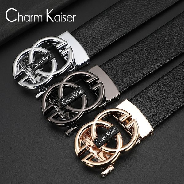 

charm kaiser fashion brand men's youth genuine leather belt automatic buckle all-match business belt, Black;brown