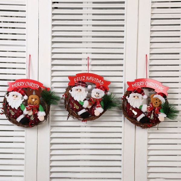 

christmas rattan wreath adornment santa claus doll hanging door decoration accessories