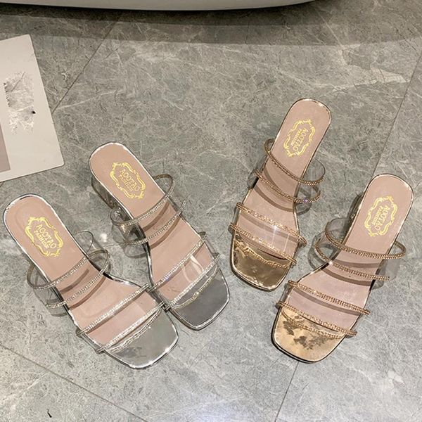 

summer ladies slippers thick heel rhinestone wild summer shoes for women fashion zapatillas mid-heel sandals buty damskie #25, Black