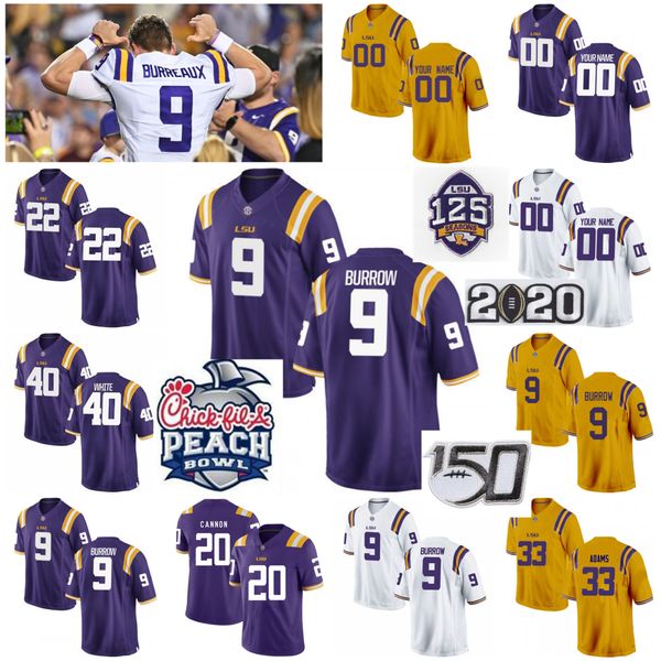 

ncaa 2020 пользовательские lsu тигры трикотажные изделия футбола дети молодежь derrius guice джерси девин белый джарвис лэндри ja'marr chase, Black