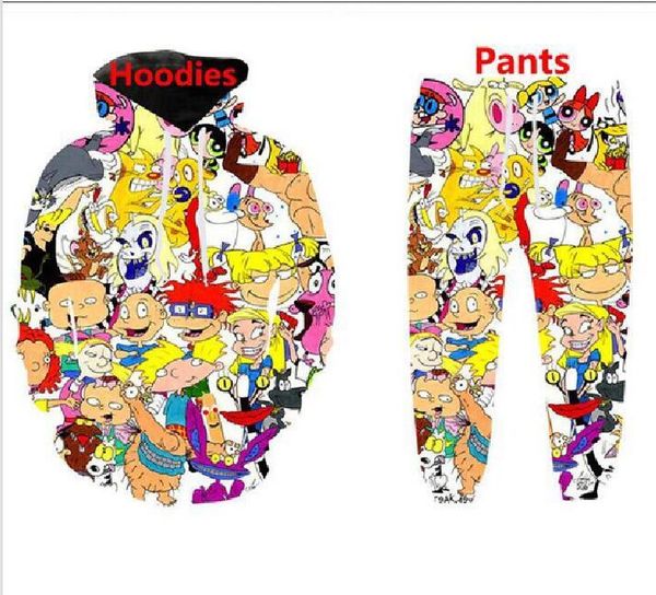 

new men/womens cartoon characters 90s funny 3d print fashion tracksuits crewneck hip hop sweatshirt and pants 2 pcs set hoodies tz24, Gray