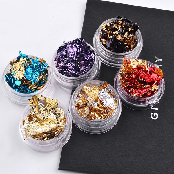 

nail art colorful glitter aluminum foils 3d flake sticker uv gel polish full cover laser diy nail decoration tools, Silver;gold