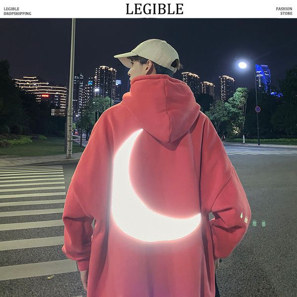

legible hip hop hooded hoodies sweatshirts men streetwear moon printed pullover sweatshirt hoodies men new 2019 autumn oversize, Black