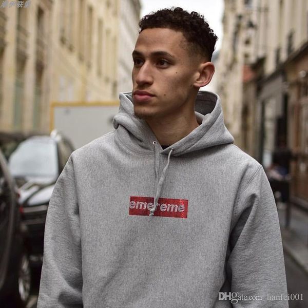 

19ss box logo x swaroovski 25-летие толстовка с капюшоном повседневного street highstreet с капюшоном пуловер свитер людей парой толстовка h, Black