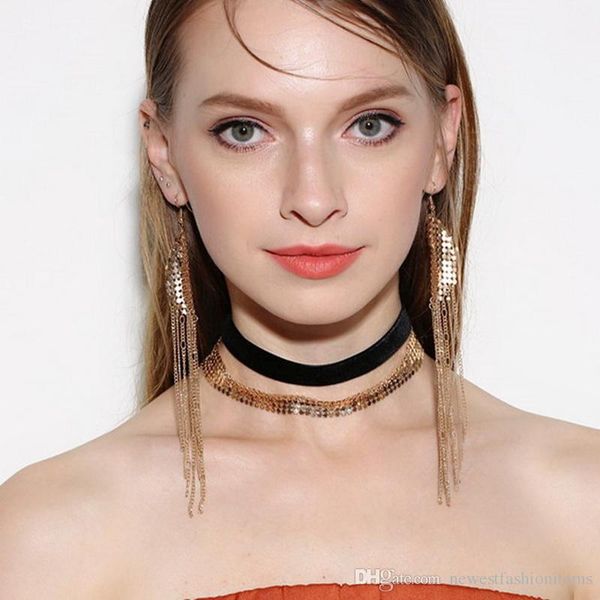

new punk преувеличены metal блестки chocker длинные серьги кисточкой velvet choker ожерелье ювелирные наборы для женщин девочек nice gift 20, Silver