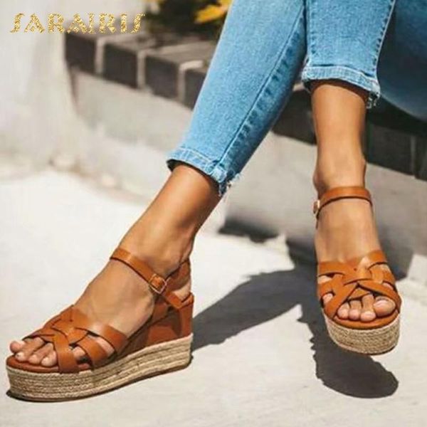 

sarairis 2020 wedge heels concise sandals women shoes buckle strap platform wholesale summer shoes woman sandals, Black