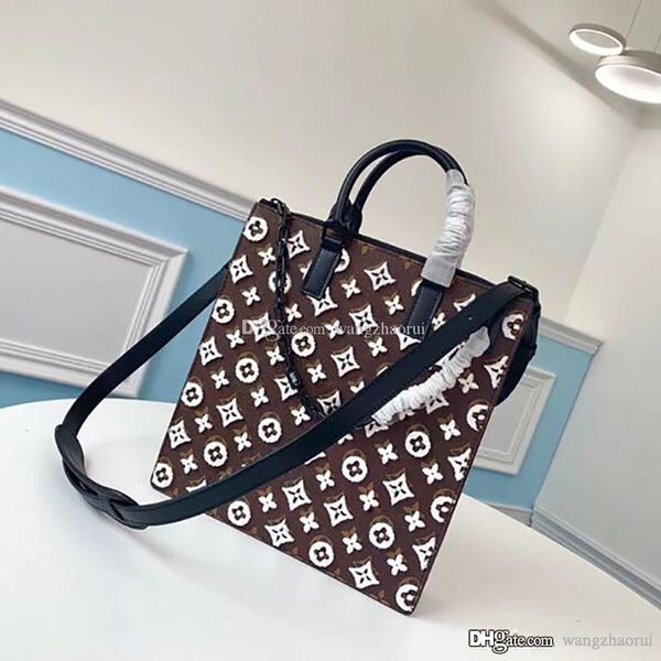 

5a posting metarial canvas flocking briefcase shoulder handbag real leather messenger bag men wallet crossbody bags with box, Black