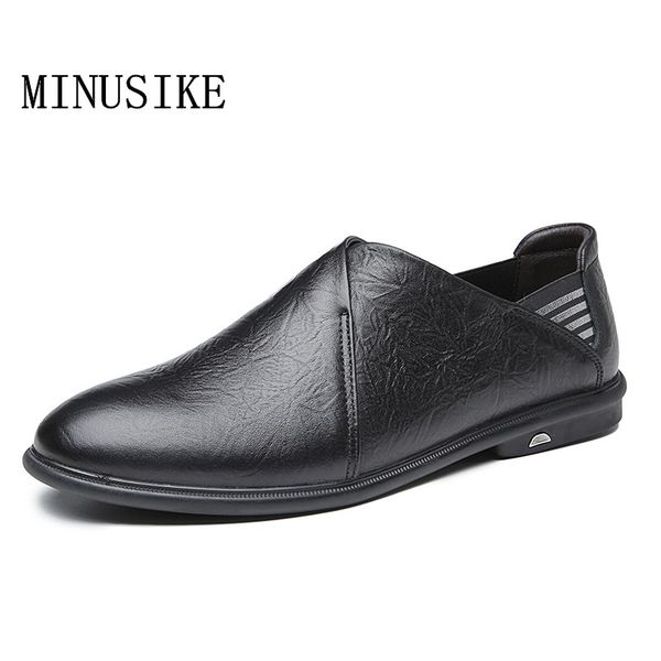 

spring men loafers genuine leather shoes slip on breathable casual men's dress shoes soft non-slip man's flats, Black