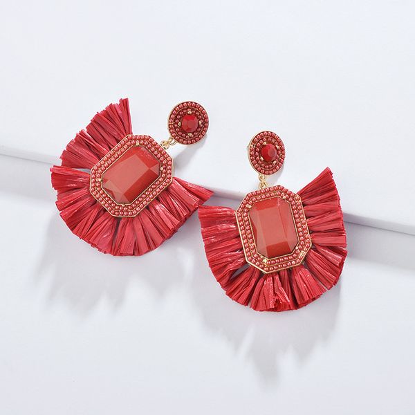 

2019 весна лето новые модные женские серьги рафия падение серьги драгоценный камен