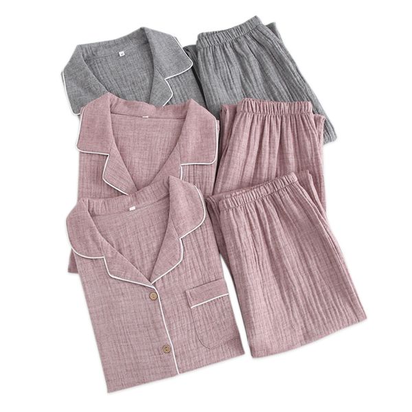 

2019 spring new couples pajamas sets women 100% crape cotton fashion simple pijamas women indoor homewear pijamas mujer, Blue;gray