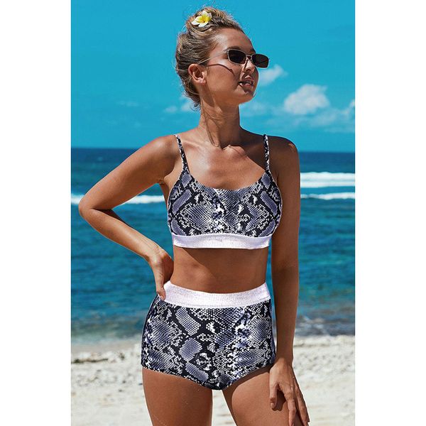 

высокая талия swimwear 2020 новый лист печати женщины бикини купальники урожай ретро купальный костюм холтер biquini майо де бейн фам sy4119, White;black
