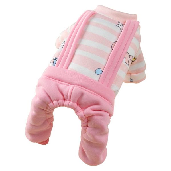 

printed sleepwear warm dog pajamas winter apparel pet jumpsuit four legged polyester cartoon striped cat puppy clothes buttons