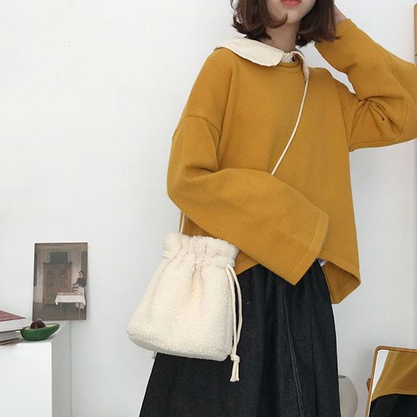 

women girls drawstring handbag bucket shoulder crossbody bag lady tote satchel f42a