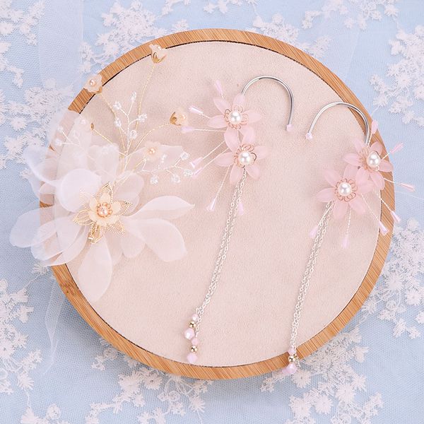 

sweet pink flower simulated pearl women hair clip earrings set bridal hair pins wedding tiaras accessories jewelry sets lb, Slivery;golden